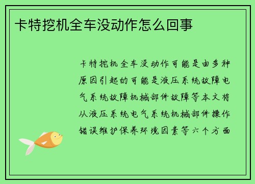 卡特挖机全车没动作怎么回事